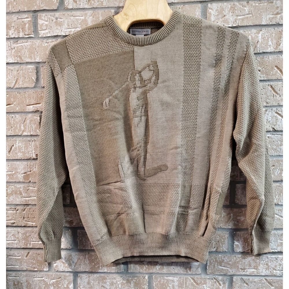 Cypress Links Golf Sweater Pullover Men Size Large L Golfer‎ Swinging Tan